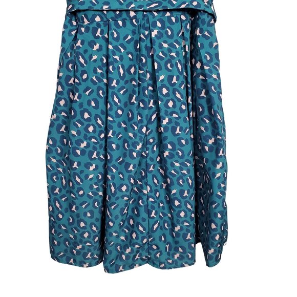 eShakti Size M 8 Dress Crepe Fit Flare Leopard Print Matching Belt Scoop Teal - Picture 10 of 13